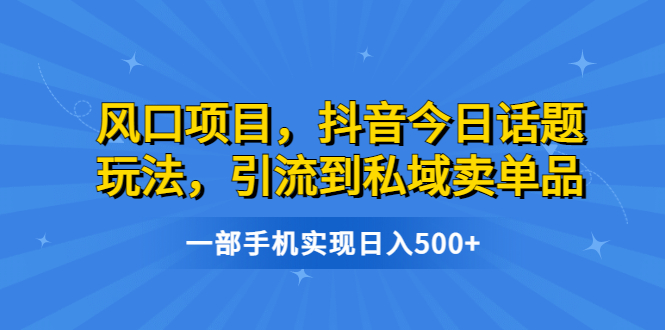 风口项目，抖音今日话题玩法，引流到私域卖单品，一部手机实现日入500+-启航188资源站