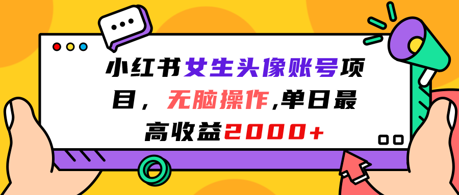 小红书女生头像账号项目，无脑操作“”单日最高收益2000+-启航188资源站