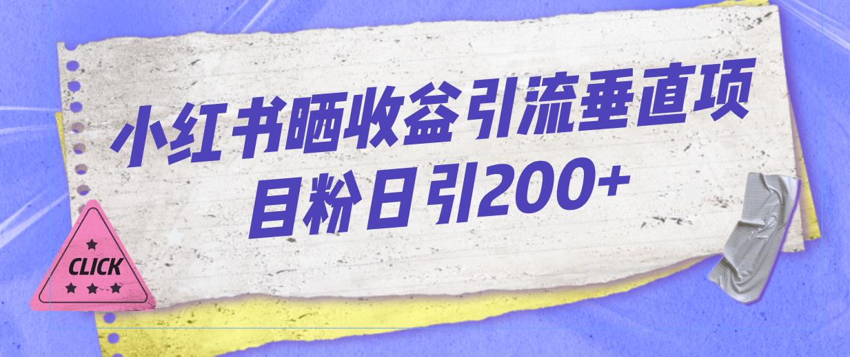 小红书晒收益图引流垂直项目粉日引200+-启航188资源站