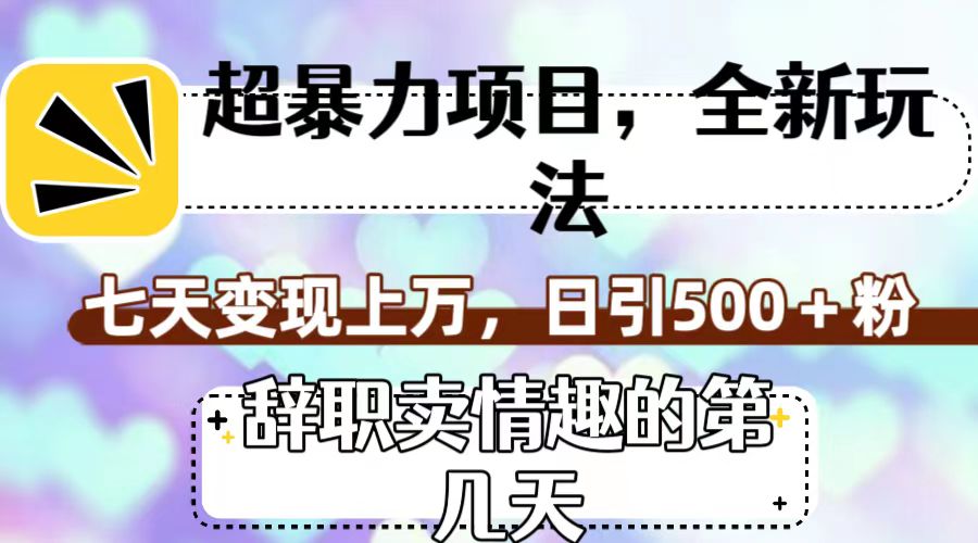 超暴利项目，全新玩法（辞职卖情趣的第几天），七天变现上万，日引500+粉-启航188资源站