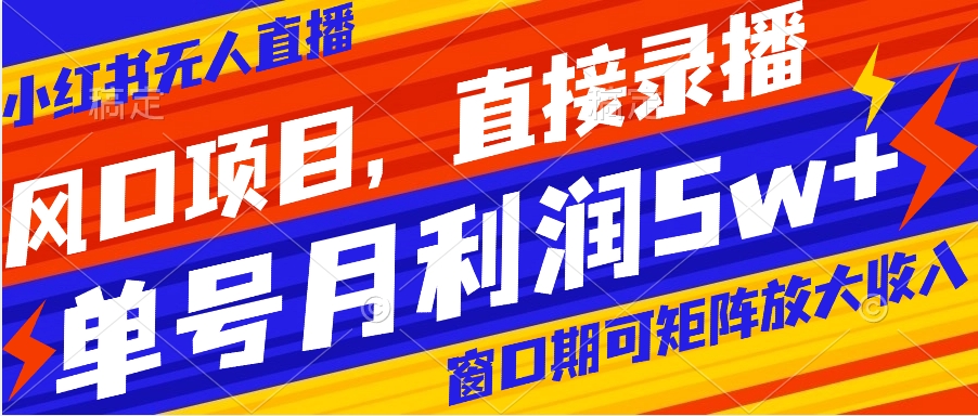 风口项目，小红书无人直播带货，直接录播，可矩阵，月入5w+-启航188资源站