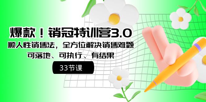 爆款！销冠特训营3.0之顺人性销售法，全方位解决销售难题、可落地-启航188资源站