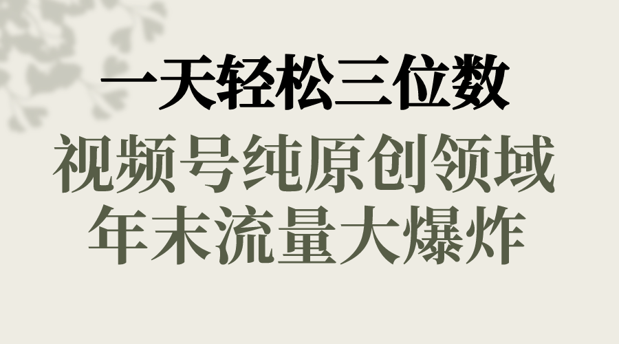 一天轻松三位数，视频号纯原创领域，春节童子送祝福，年末流量大爆炸，-启航188资源站