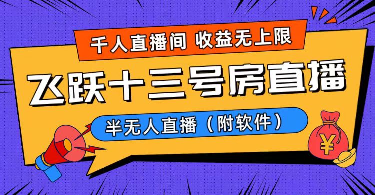 爆火飞跃十三号房半无人直播，一场直播上千人，日入过万！（附软件）-启航188资源站