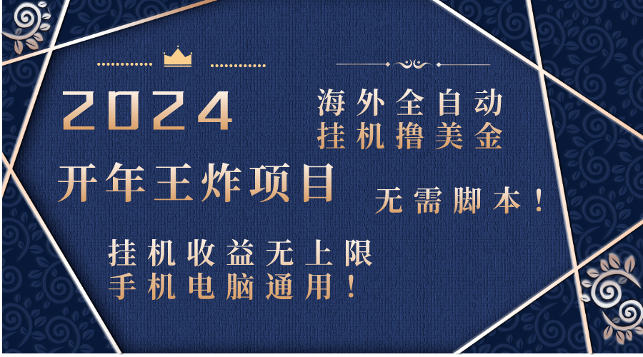 2024海外全自动挂机撸美金项目！手机电脑均可，无需脚本，收益无上限！-启航188资源站