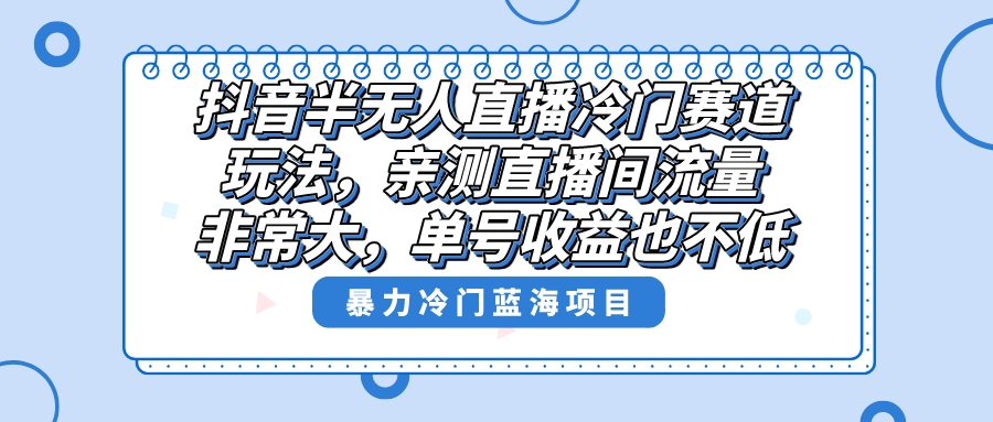 抖音半无人直播冷门赛道玩法，直播间流量非常大，单号收益也不低！-启航188资源站