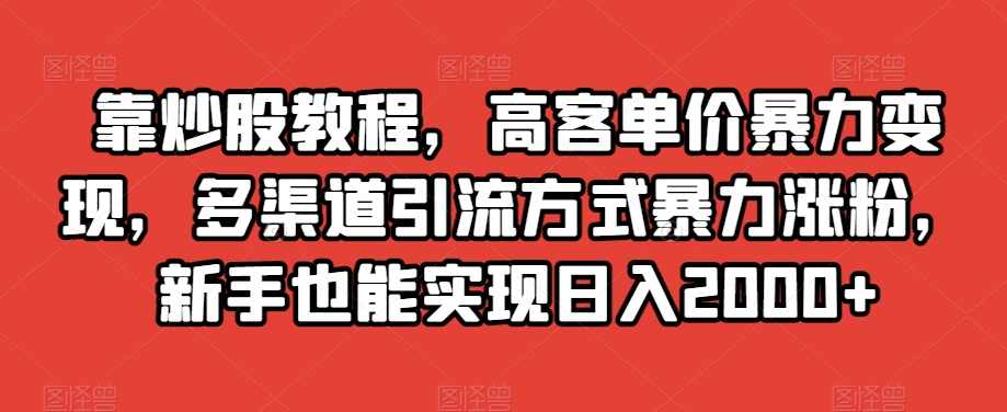 靠炒股教程，高客单价暴力变现，多渠道引流方式暴力涨粉，新手也能实现日入2000+【揭秘】-启航188资源站