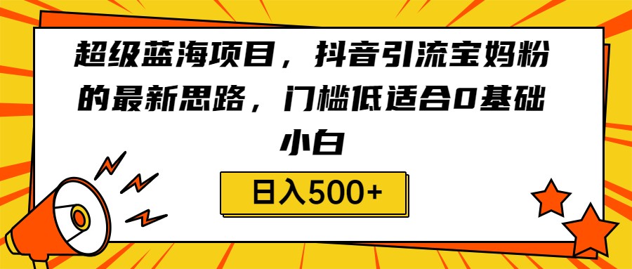 超级蓝海项目，抖音引流宝妈粉的最新思路，门槛低适合0基础小白，轻松日入500+-启航188资源站