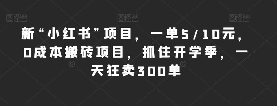 新“小红书”项目，一单5/10元，0成本搬砖项目，抓住开学季，一天狂卖300单【揭秘】-启航188资源站