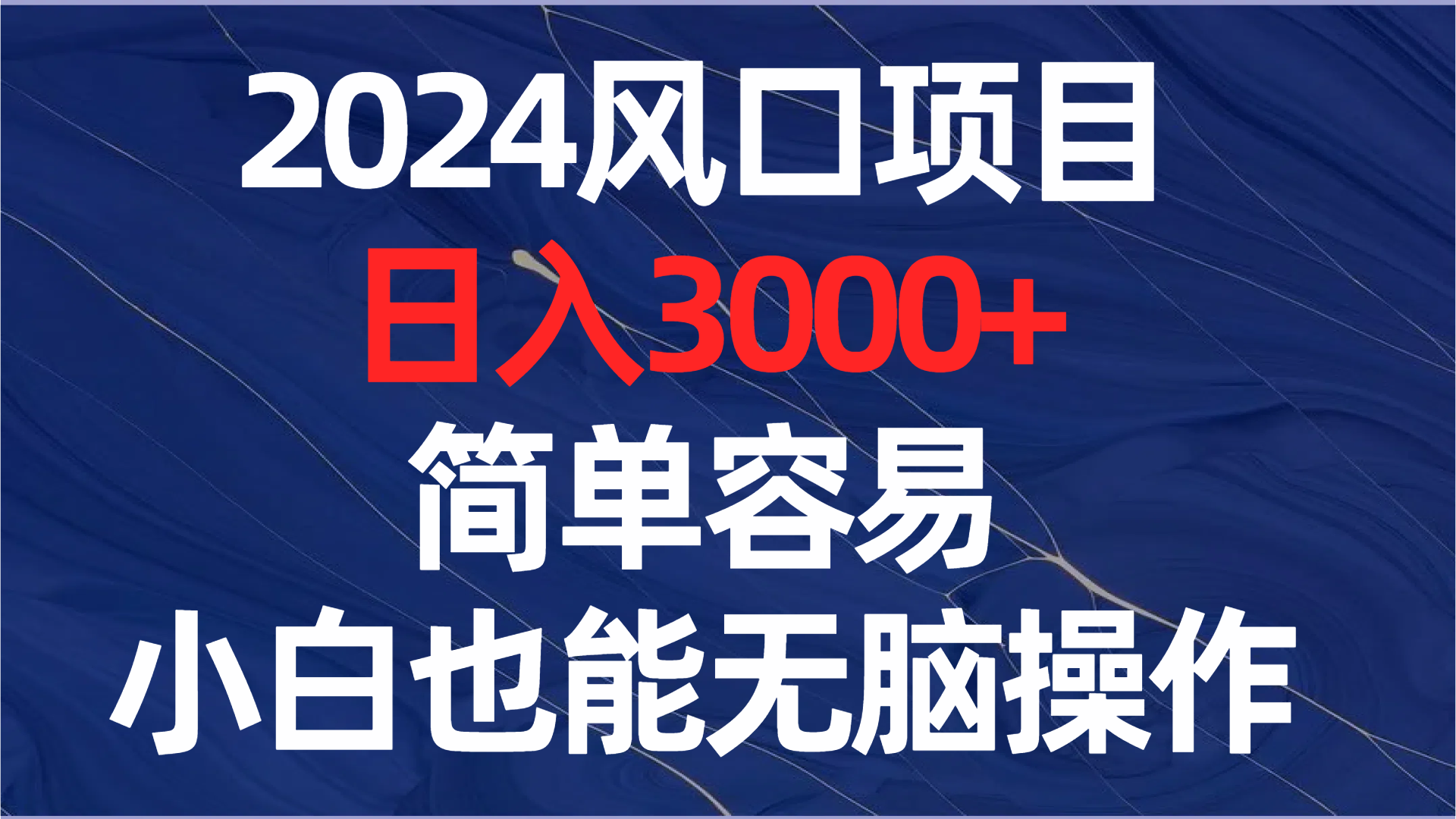 （8432期）2024风口项目，日入3000+，简单容易，小白也能无脑操作-启航188资源站