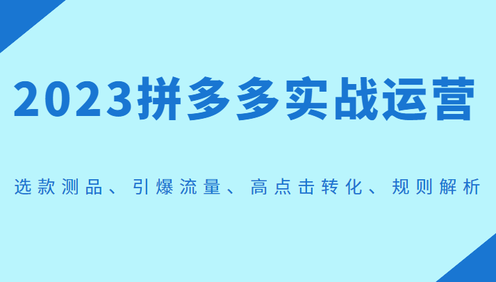 2023拼多多实战运营，选款测品、引爆流量、高点击转化、规则解析-启航188资源站