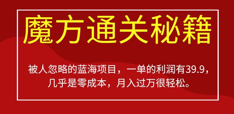 被人忽略的蓝海项目，魔方通关秘籍，一单的利润有39.9，几乎是零成本，月入过万很轻松【揭秘】-启航188资源站