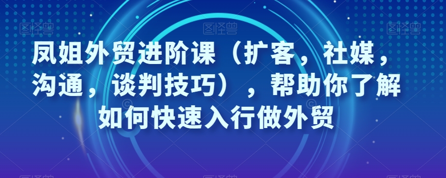 凤姐外贸进阶课（扩客，社媒，沟通，谈判技巧），帮助你了解如何快速入行做外贸-启航188资源站