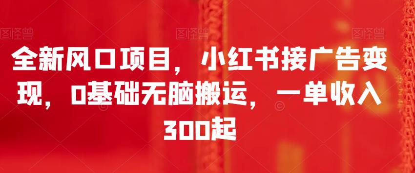 全新风口项目，小红书接广告变现，0基础无脑搬运，一单收入300起-启航188资源站