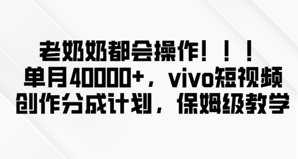 老奶奶都会操作，新平台无脑操作，单月40000+，vivo短视频创作分成计划【揭秘】-启航188资源站