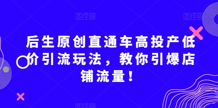 后生原创直通车高投产低价引流玩法，教你引爆店铺流量！-启航188资源站