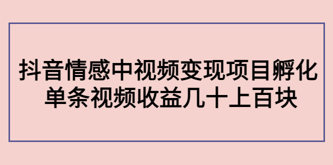 副业孵化营第5期：抖音情感中视频变现项目孵化 单条视频收益几十上百-启航188资源站