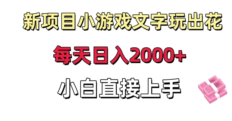 新项目小游戏文字玩出花日入2000+，每天只需一小时，小白直接上手-启航188资源站