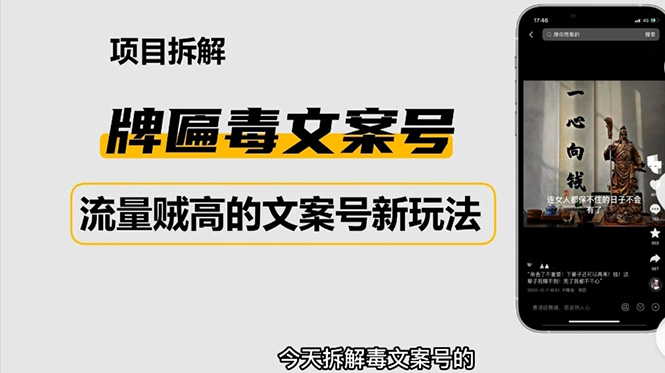 （4676期）2023抖音快手毒文案新玩法，牌匾文案号，起号快易变现-启航188资源站