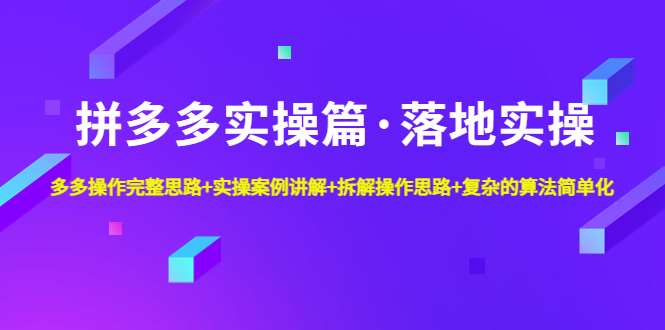 （4947期）拼多多实操篇·落地实操 完整思路+实操案例+拆解操作思路+复杂的算法简单化-启航188资源站