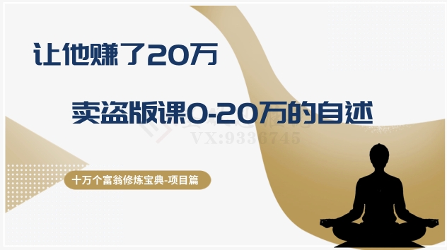 十万个富翁修炼宝典之9.让他赚了20万，卖盗版课0-20万的自述-启航188资源站