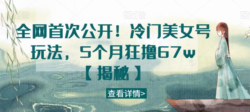 全网首次公开！冷门美女号玩法，5个月狂撸67w【揭秘】-启航188资源站