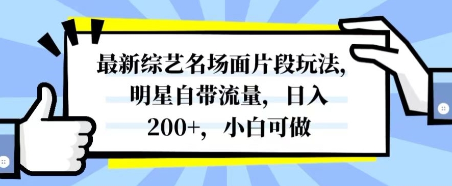 最新综艺名场面片段玩法，明星自带流量，日入200+，小白可做【揭秘】-启航188资源站