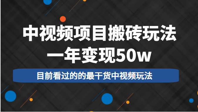 中视频项目搬砖玩法，一年变现50w，目前看过的的最干货中视频玩法-启航188资源站