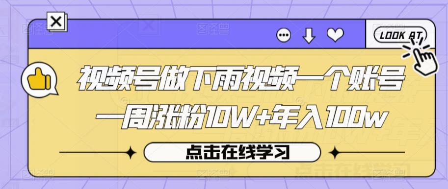 视频号做下雨视频一个账号一周涨粉10W+年入100w【揭秘】-启航188资源站