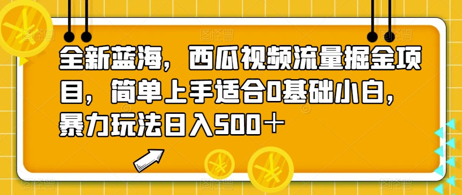 全新蓝海，西瓜视频流量掘金项目，简单上手适合0基础小白，暴力玩法日入500＋【揭秘】-启航188资源站