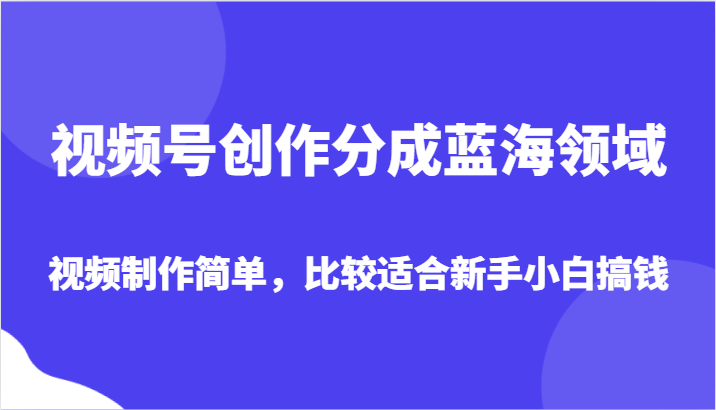 视频号创作分成蓝海领域，视频制作简单，比较适合新手小白搞钱-启航188资源站