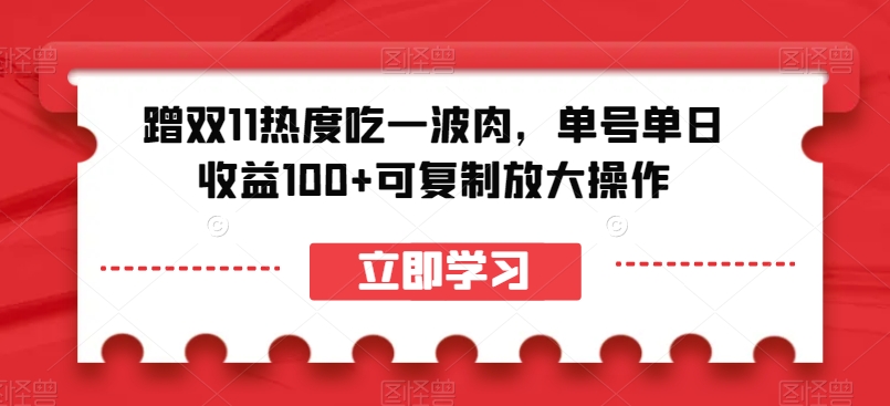 蹭双11热度吃一波肉，单号单日收益100+可复制放大操作【揭秘】-启航188资源站