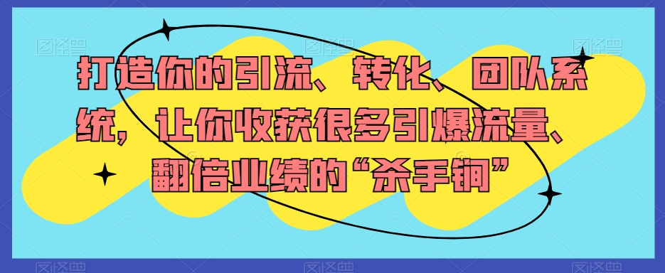 打造你的引流、转化、团队系统，让你收获很多引爆流量、翻倍业绩的“杀手锏”-启航188资源站