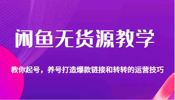 闲鱼无货源教学，教你起号，养号打造爆款链接以及转转的运营技巧-启航188资源站