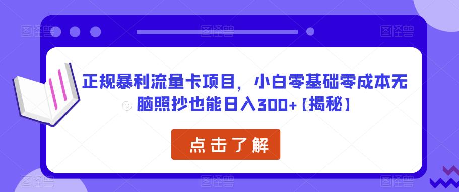 正规暴利流量卡项目，小白零基础零成本无脑照抄也能日入300+【揭秘】-启航188资源站