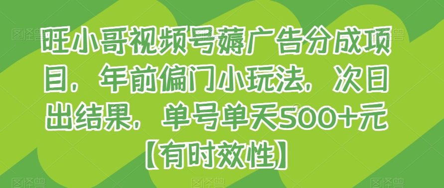 旺小哥视频号薅广告分成项目，年前偏门小玩法，次日出结果，单号单天500+元【有时效性】-启航188资源站