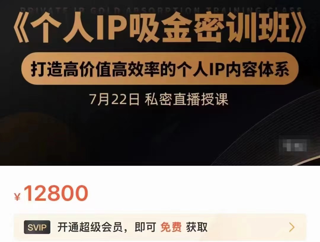 个人IP吸金密训班，打造高价值高效率的个人IP内容体系（价值12800元）-启航188资源站