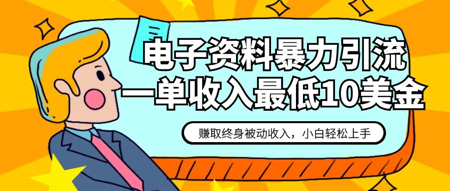 电子资料暴力引流，一单最低10美金，赚取终身被动收入，保姆级教程-启航188资源站