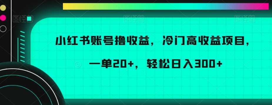 小红书账号撸收益，冷门高收益项目，一单20+，轻松日入300+-启航188资源站