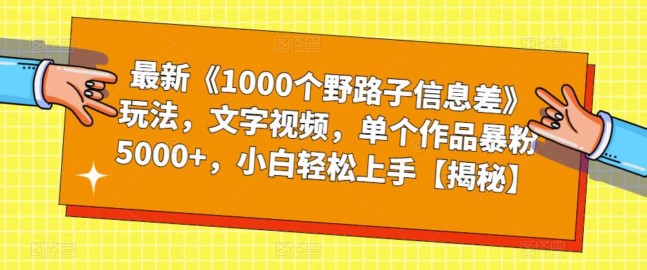 最新《1000个野路子信息差》玩法，文字视频，单个作品暴粉5000+，小白轻松上手【揭秘】-启航188资源站