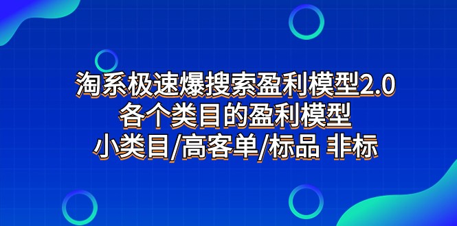 淘系极速爆搜索盈利模型2.0，各个类目的盈利模型，小类目/高客单/标品 非标-启航188资源站