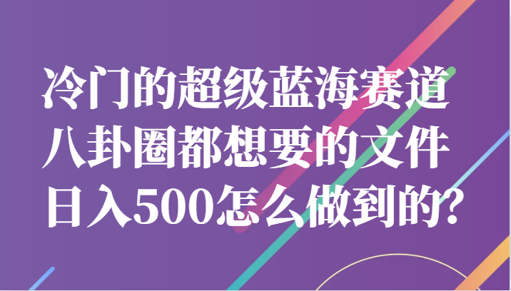 冷门的超级蓝海赛道，八卦圈都想要的文件，一天轻松日入500怎么做到的？-启航188资源站