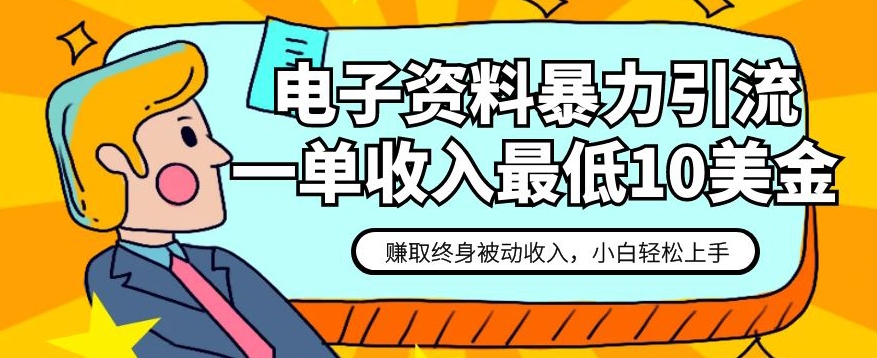 电子资料暴力引流，一单最低10美金，赚取终身被动收入，保姆级教程【揭秘】-启航188资源站