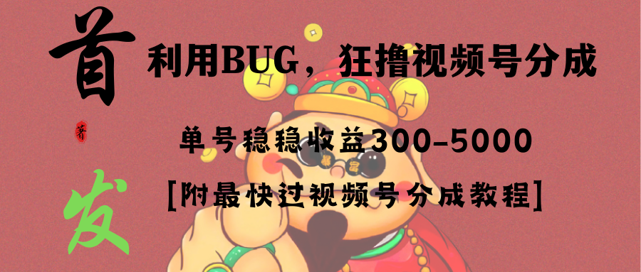 全网独家首发，视频号BUG，超短期项目，单号每日净收益300-5000！-启航188资源站