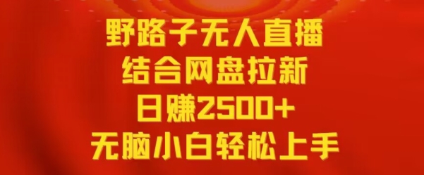 野路子无人直播结合网盘拉新，日赚2500+，小白无脑轻松上手-启航188资源站