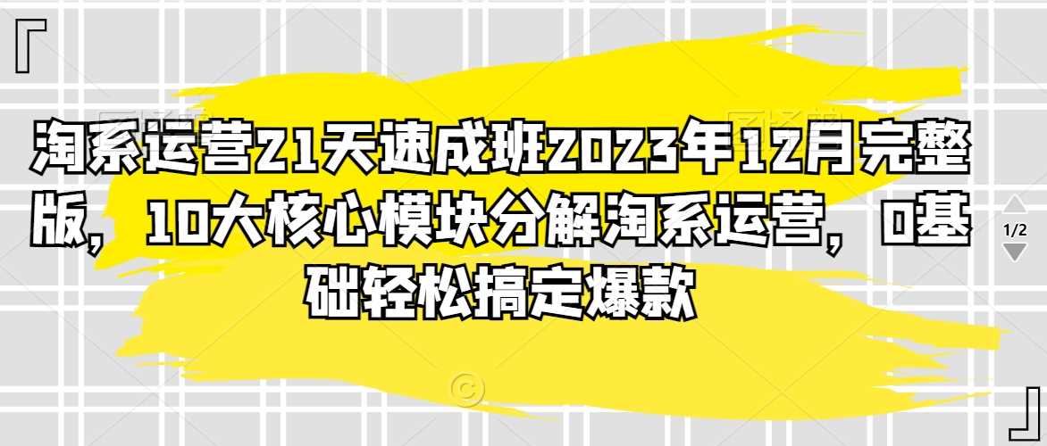 淘系运营21天速成班2023年12月完整版，10大核心模块分解淘系运营，0基础轻松搞定爆款-启航188资源站