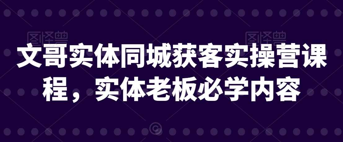 文哥实体同城获客实操营课程，实体老板必学内容-启航188资源站