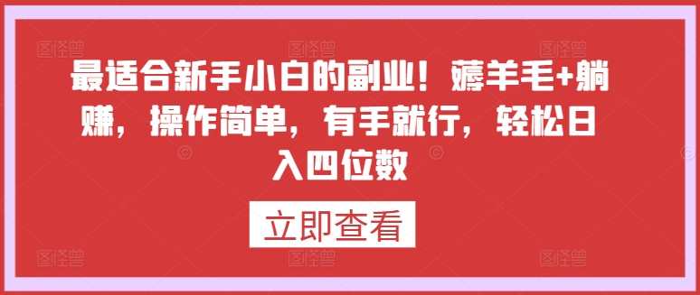 最适合新手小白的副业！薅羊毛+躺赚，操作简单，有手就行，轻松日入四位数-启航188资源站