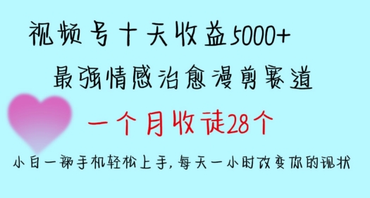 十天收益5000+，多平台捞金，视频号情感治愈漫剪，一个月收徒28个，小白一部手机轻松上手-启航188资源站