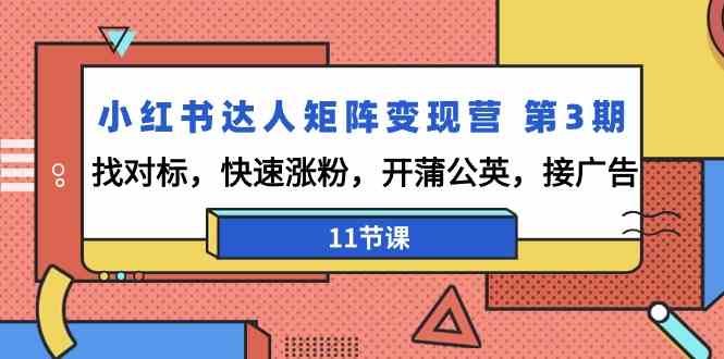 小红书达人矩阵变现营第3期，找对标，快速涨粉，开蒲公英，接广告（11节课）-启航188资源站